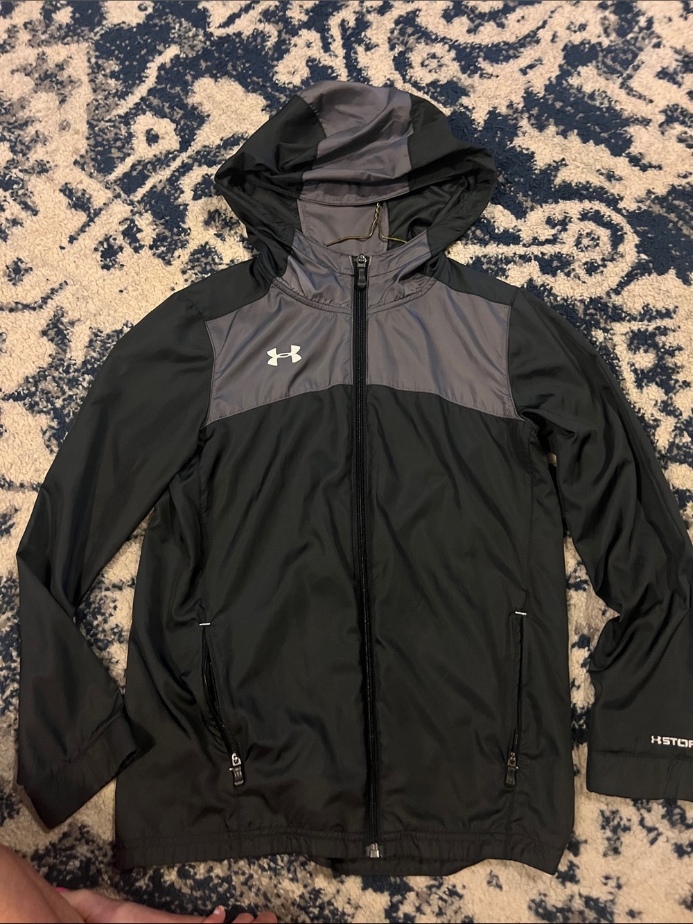 Under Armour Black and Gray Hooded Windbreaker Jacket